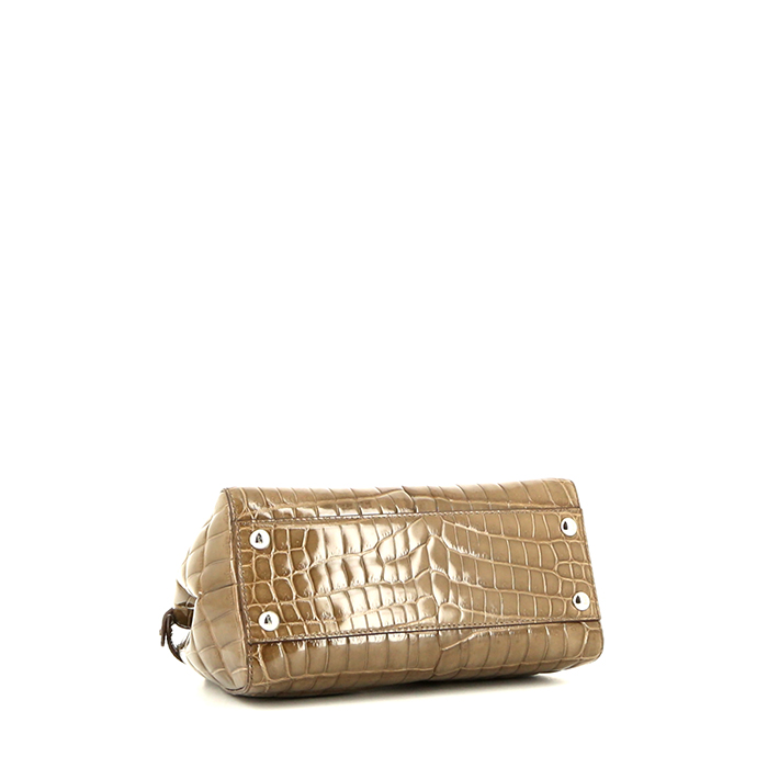Fendi Mini Peekaboo handbag in brown crocodile and natural wood - Detail D5