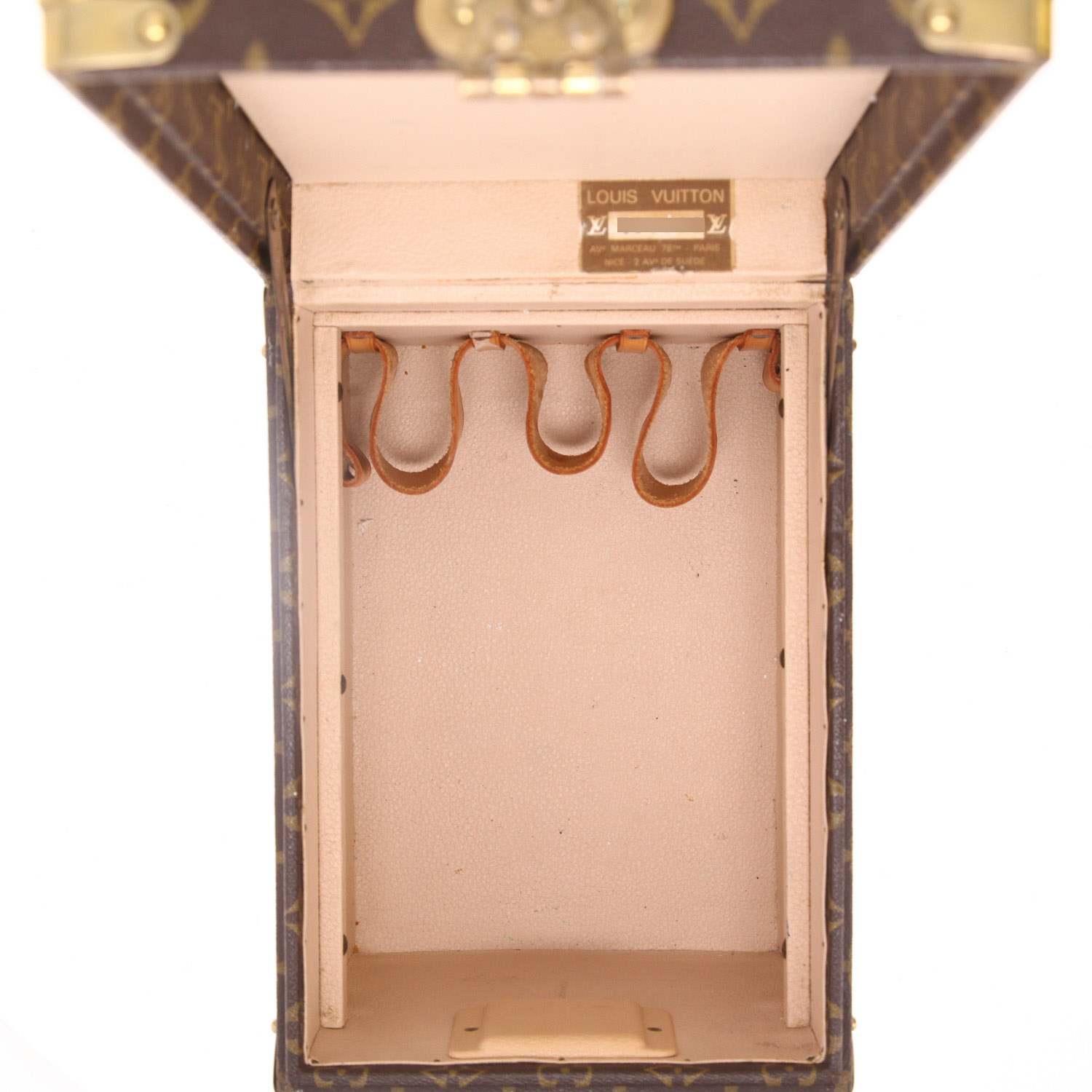 Vanity Louis Vuitton  Boîte à flacons en lona Monogram marrón y cuero natural - Detail D4