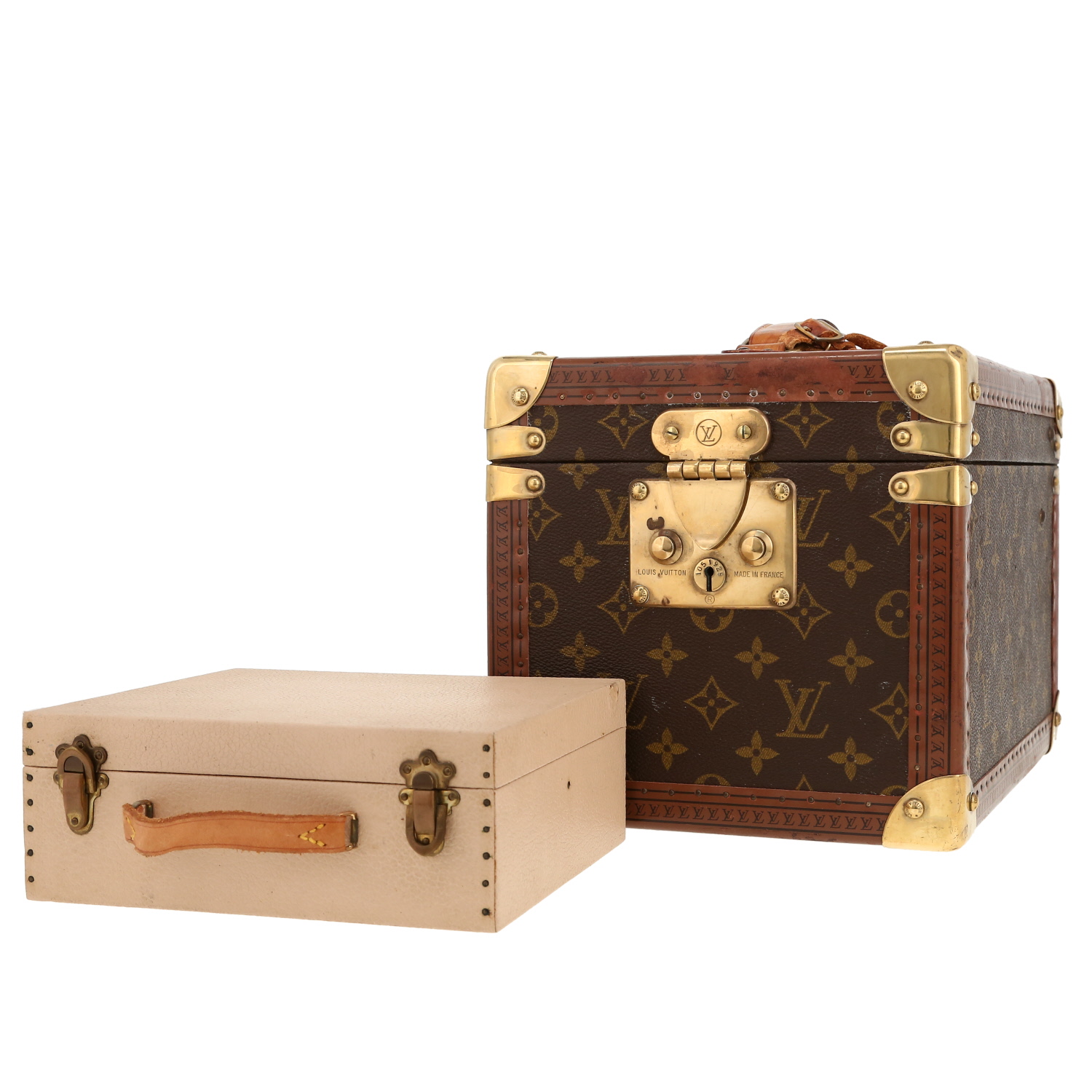 Vanity Louis Vuitton  Boîte à flacons en toile monogram marron et cuir naturel - Detail D5