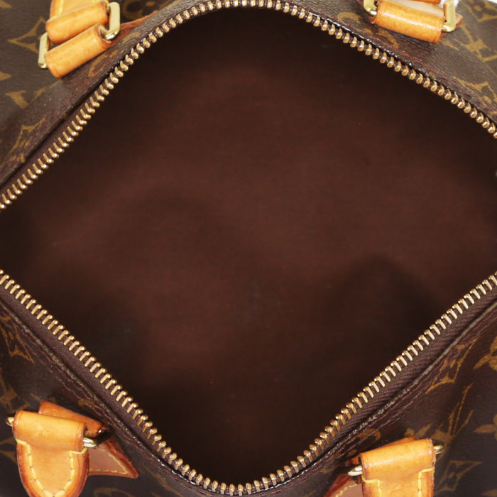 Sac à main Louis Vuitton Speedy 25 cm en toile monogram marron et cuir naturel - Detail D2