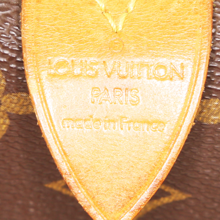 Sac à main Louis Vuitton Speedy 25 cm en toile monogram marron et cuir naturel - Detail D3
