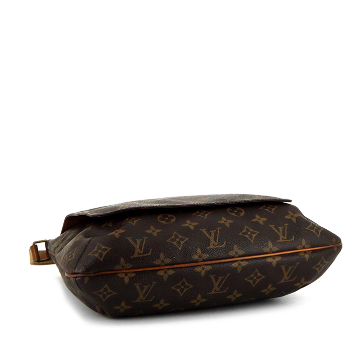 Borsa a tracolla Louis Vuitton Musette in tela monogram marrone e pelle naturale - Detail D4