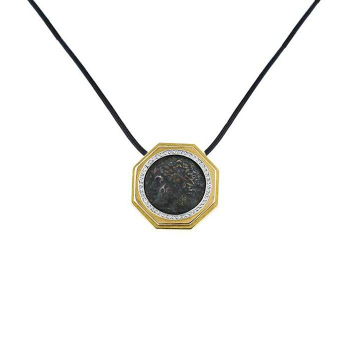 Vintage pendant in yellow gold,  bronze and diamonds - 00pp