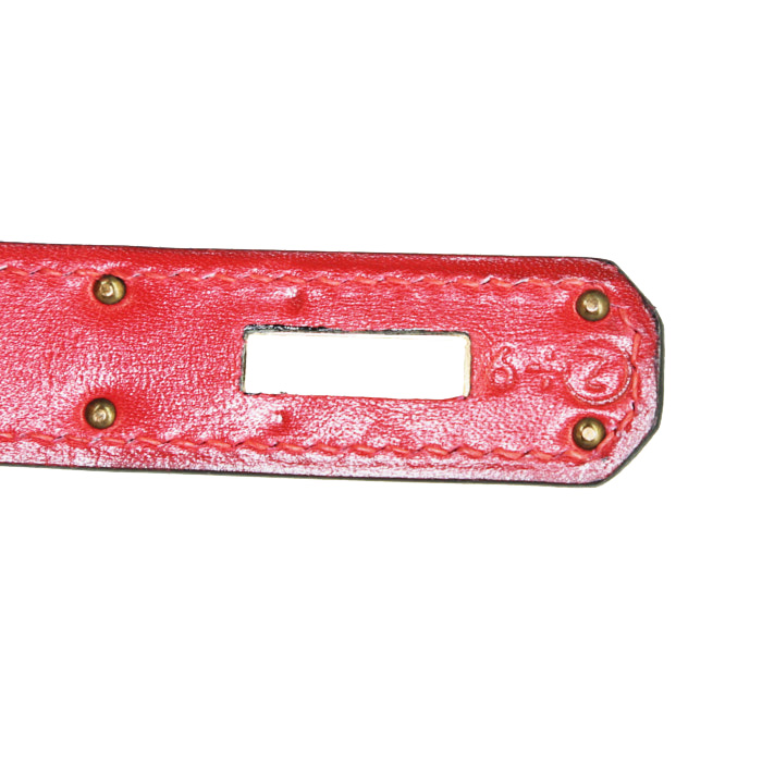 Hermès Kelly 28 cm handbag in cream color, blue and red tricolor box leather - Detail D5