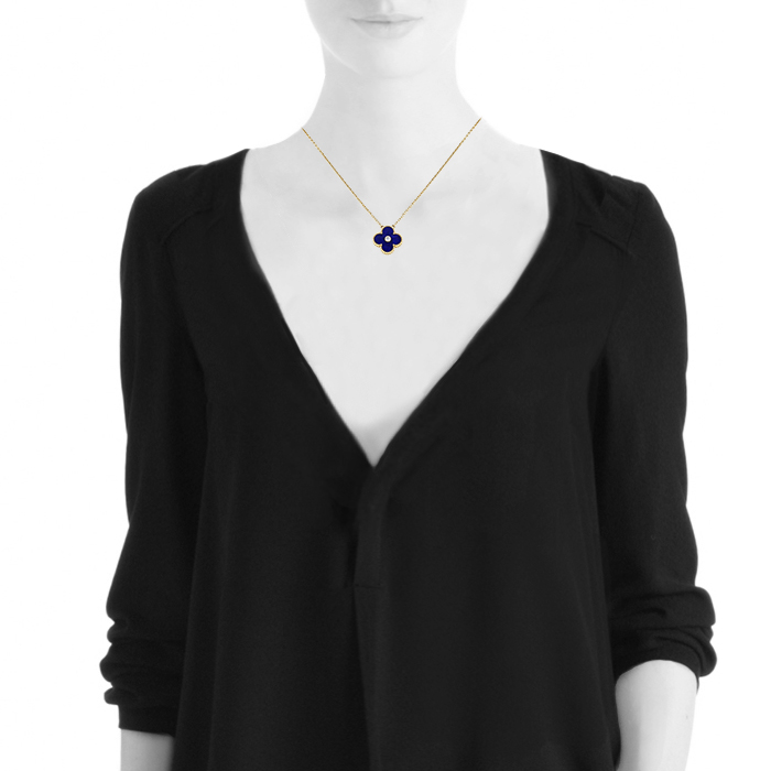 Collier Van Cleef & Arpels Alhambra Vintage en or jaune,  lapis-lazuli et diamant - Detail D1