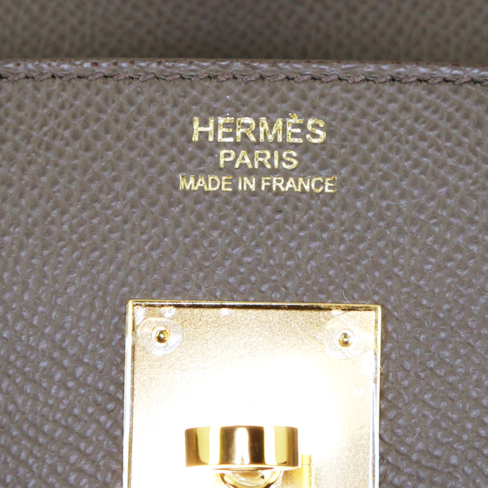 Sac à main Hermes Birkin 30 cm en cuir epsom gris étain - Detail D3