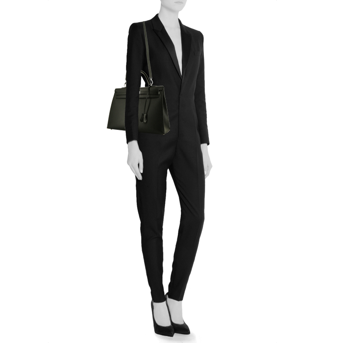 Hermes Kelly 35 cm handbag in black epsom leather - Detail D2