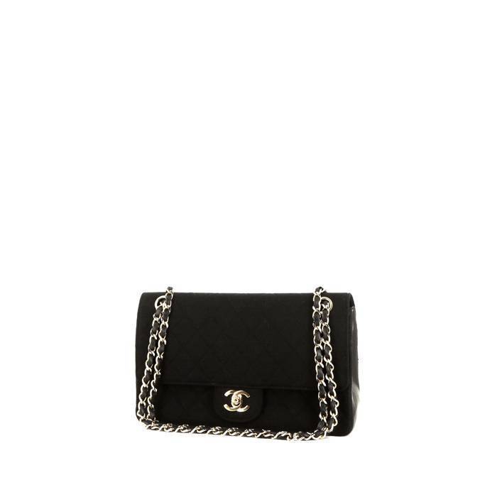 Bolso de mano Chanel Timeless en jersey acolchado negro y cuero negro - 00pp