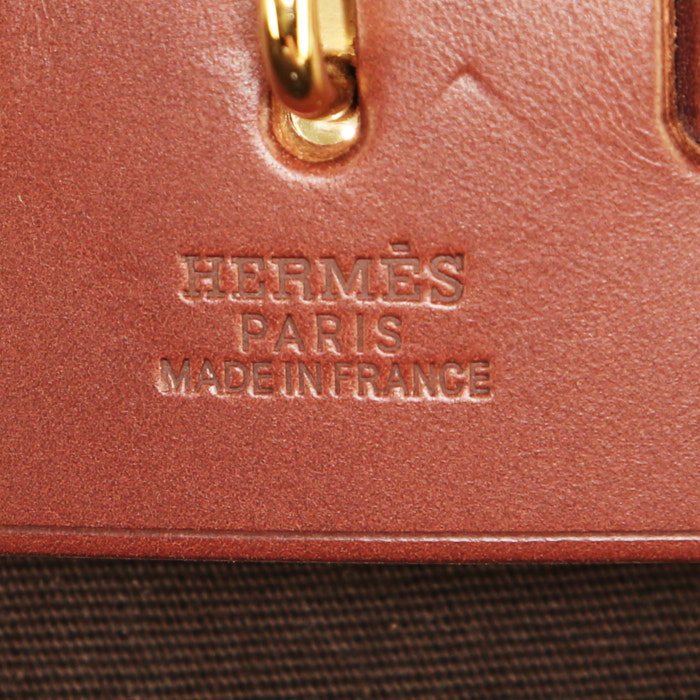 Borsa Hermes Herbag in tela marrone e mucca Hunter marrone - Detail D4