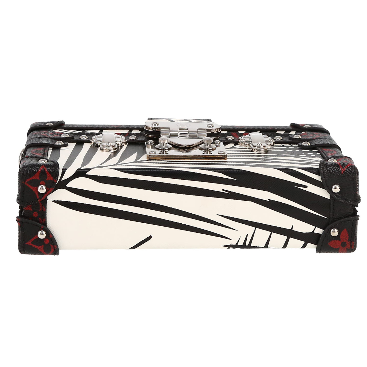 Borsa a tracolla Louis Vuitton  Petite Malle in tela bicolore bianca e nera e tela monogram nera - Detail D1