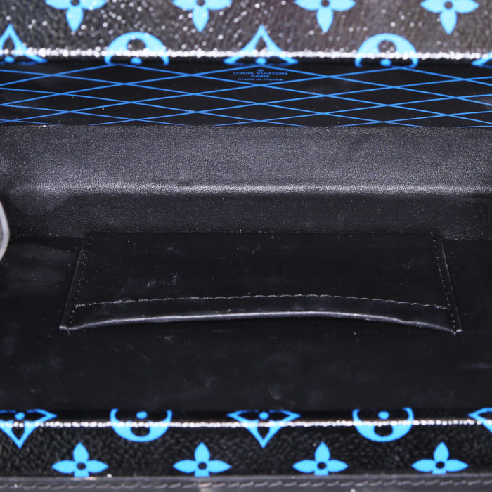 Borsa a tracolla Louis Vuitton Petite Malle in tela monogram blu e nera e pelle nera - Detail D2