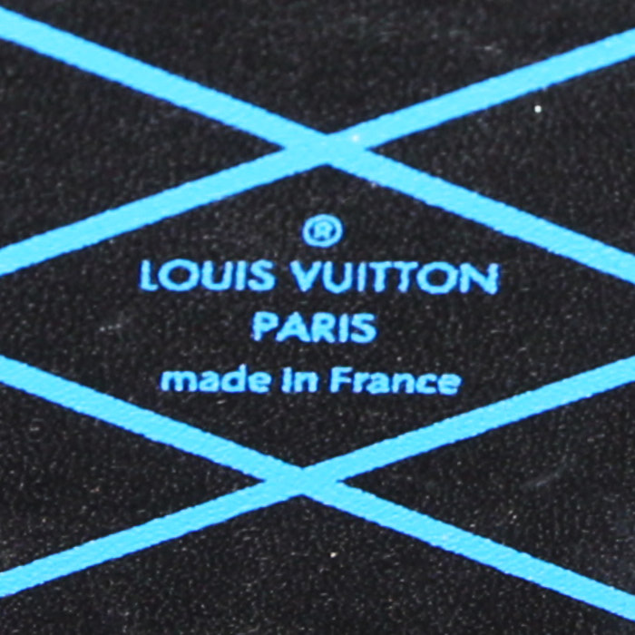 Sac bandoulière Louis Vuitton Petite Malle en toile monogram bleue et noire et cuir noir - Detail D3