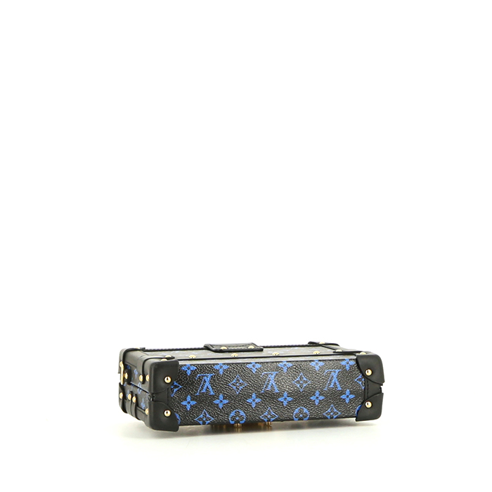 Bolso bandolera Louis Vuitton Petite Malle en lona Monogram azul y negra y cuero negro - Detail D5