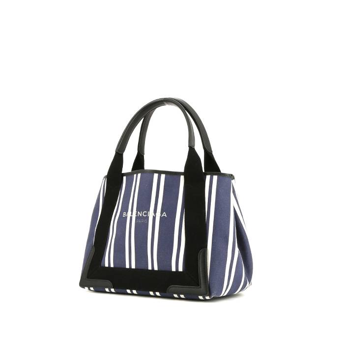 Balenciaga Navy cabas small model shopping bag in navy blue, white and black tricolor canvas and black leather - 00pp