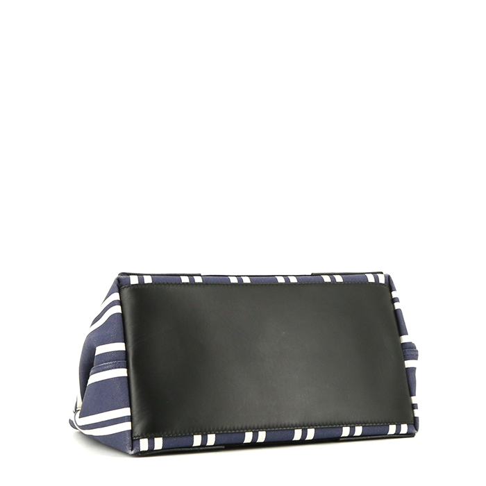 Sac cabas Balenciaga Navy cabas petit modèle en toile tricolore bleu-marine blanche et noire et cuir noir - Detail D4