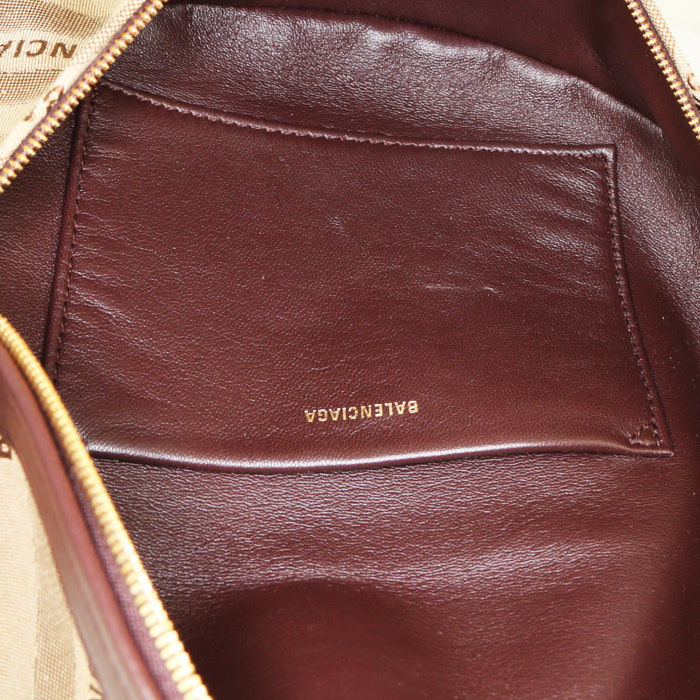 Pochette-cintura Balenciaga Souvenir in tela siglata beige e pelle marrone - Detail D3