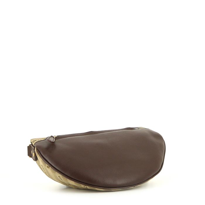 Pochette-cintura Balenciaga Souvenir in tela siglata beige e pelle marrone - Detail D5