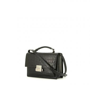 Borsa a tracolla Saint Laurent Bellechasse in pelle nera simil coccodrillo