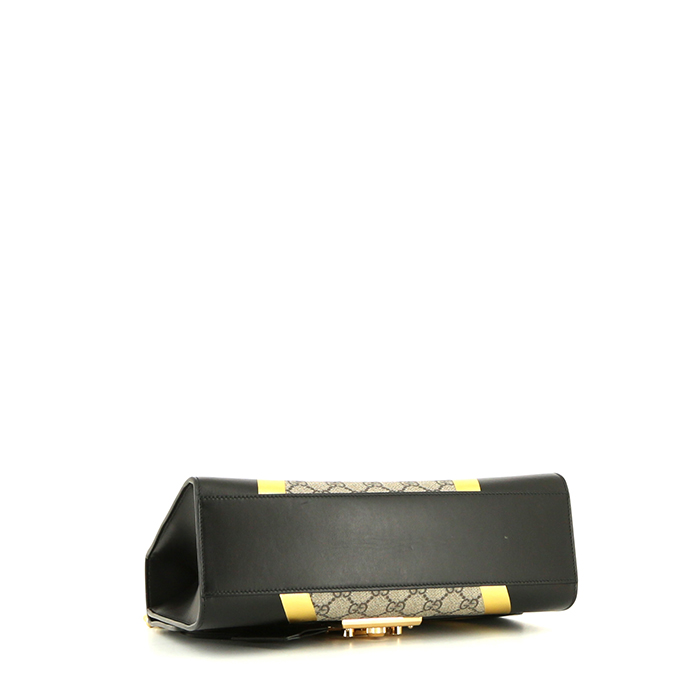 Sac bandoulière Gucci Padlock en toile monogram grise noire et dorée - Detail D5