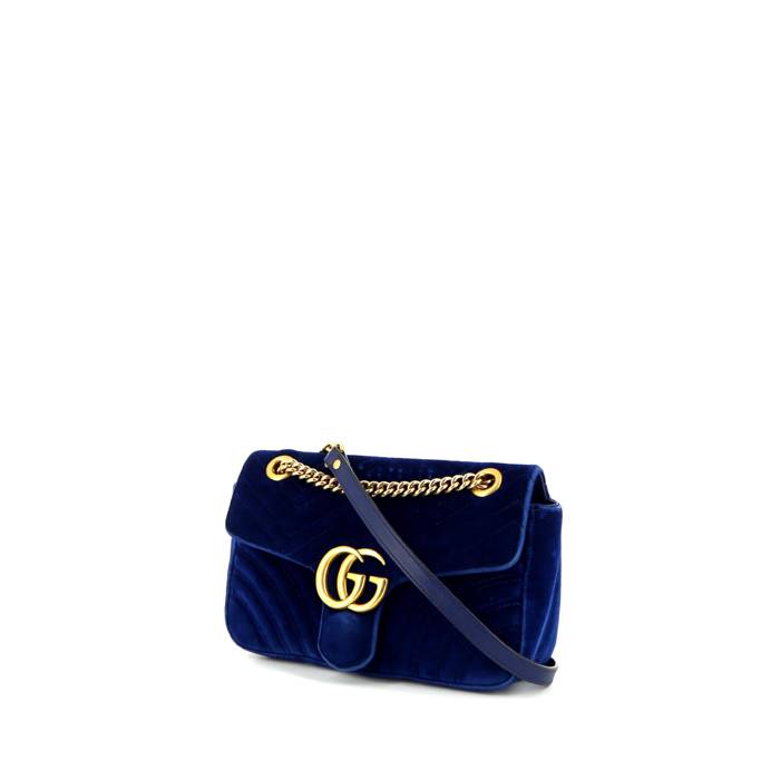 Gucci GG Marmont shoulder bag in blue quilted velvet - 00pp