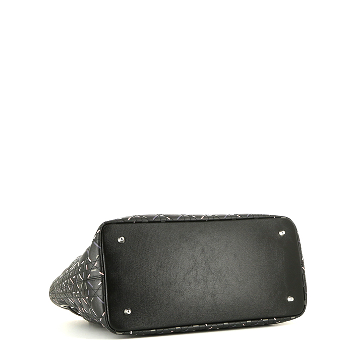 Dior Panarea shopping bag in black canvas cannage and black leather - Detail D4