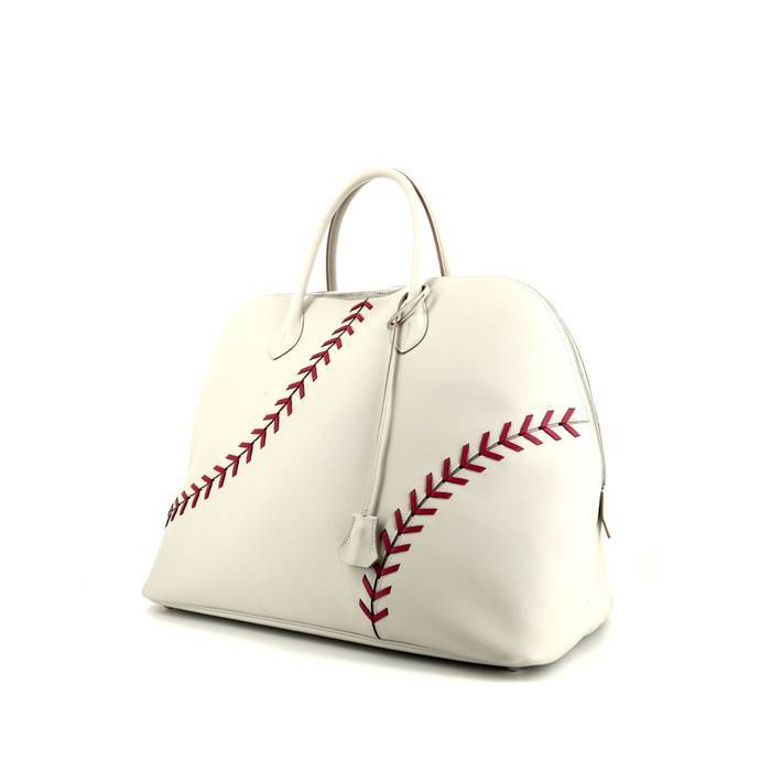 Bolsa de viaje Hermes Bolide - Travel Bag Baseball en cuero Evercolor Gris Perle y rojo - 00pp
