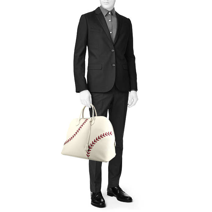 Borsa da viaggio Hermes Bolide - Travel Bag Baseball in pelle Evercolor Gris Perle e rossa - Detail D1