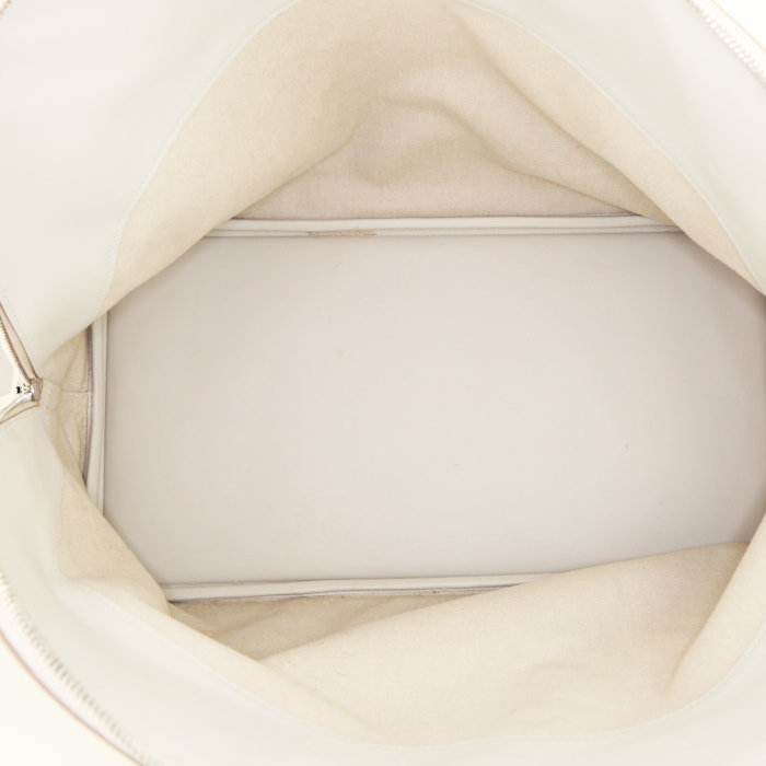 Borsa da viaggio Hermes Bolide - Travel Bag Baseball in pelle Evercolor Gris Perle e rossa - Detail D2