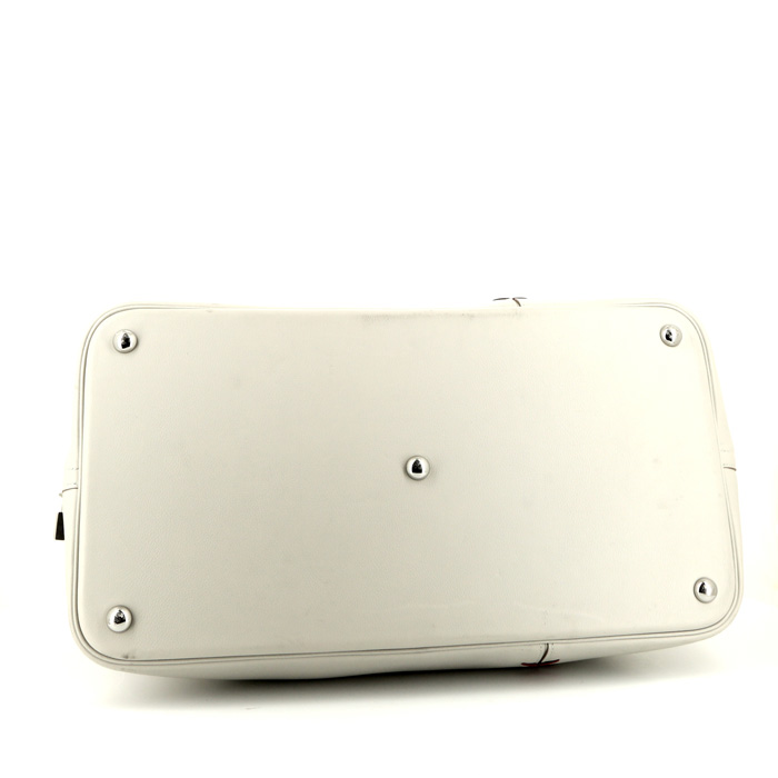 Borsa da viaggio Hermes Bolide - Travel Bag Baseball in pelle Evercolor Gris Perle e rossa - Detail D4