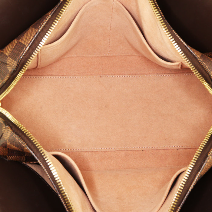 Borsa Louis Vuitton Kensington in tela cerata con motivo a scacchi ebano e pelle marrone - Detail D3