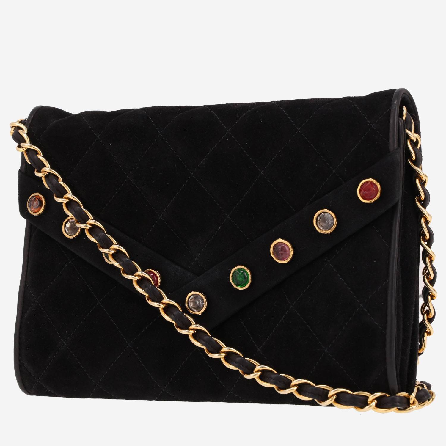 Borsa a tracolla Chanel Vintage in camoscio nero con decoro di borchie