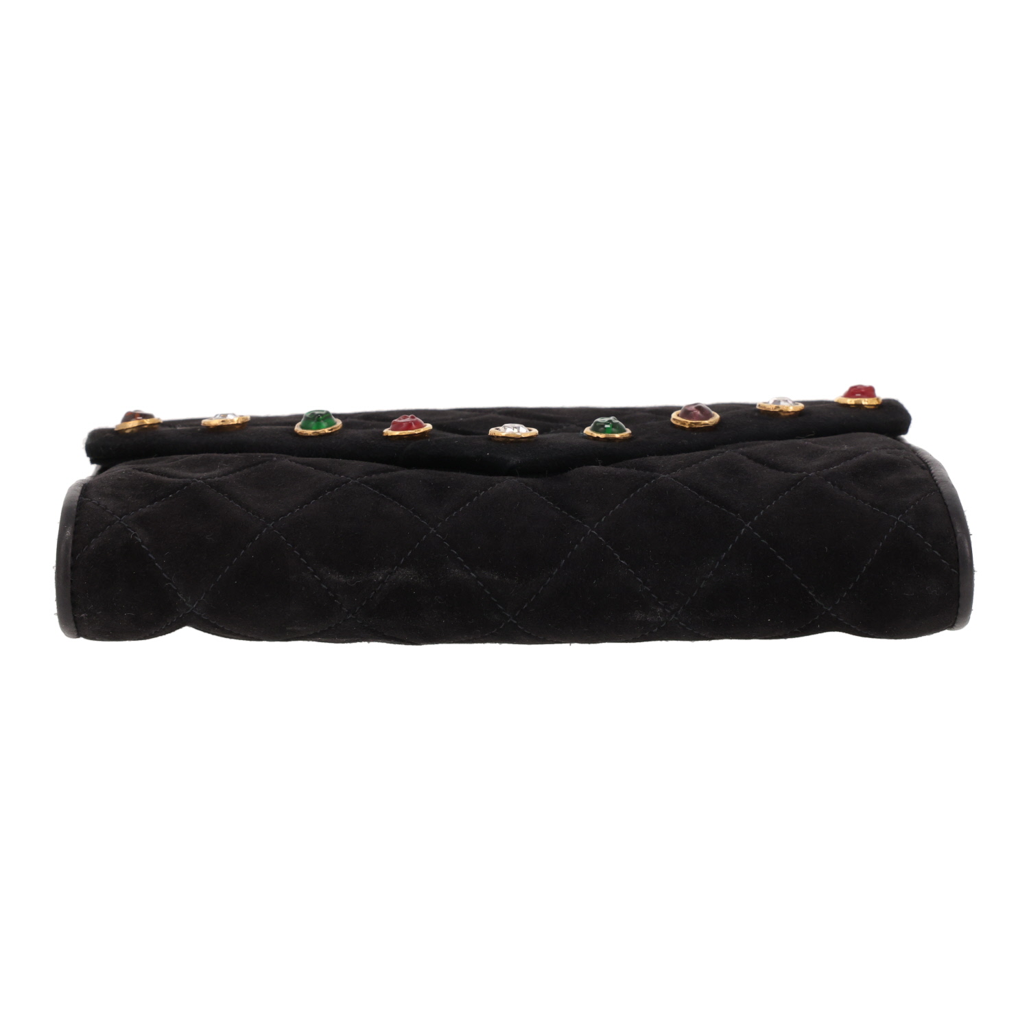 Borsa a tracolla Chanel Vintage in camoscio nero con decoro di borchie - Detail D1