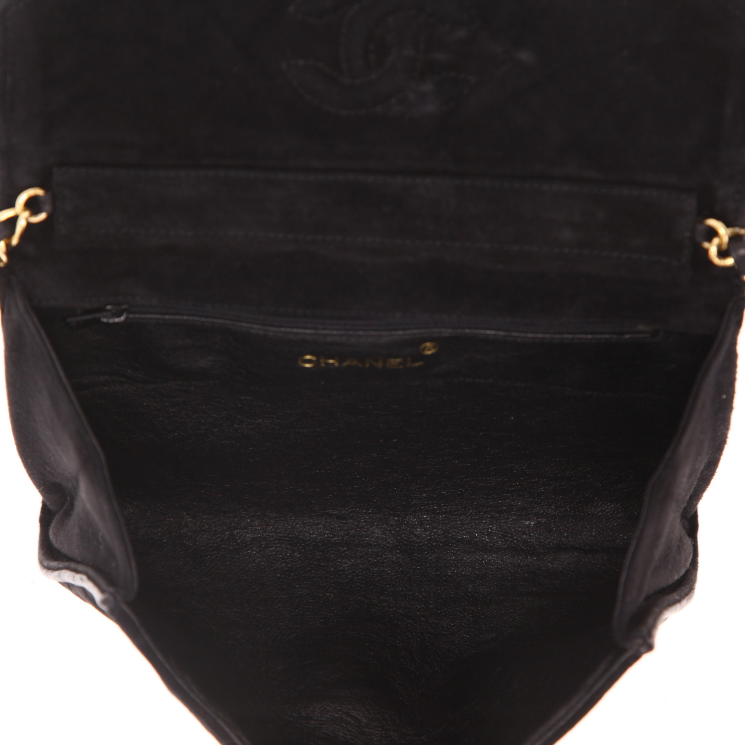 Borsa a tracolla Chanel Vintage in camoscio nero con decoro di borchie - Detail D3