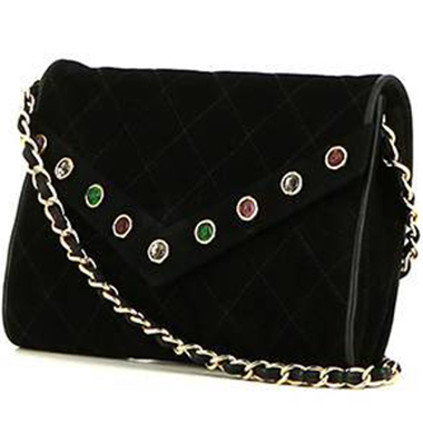 Borsa a tracolla Chanel Vintage in camoscio nero con decoro di borchie