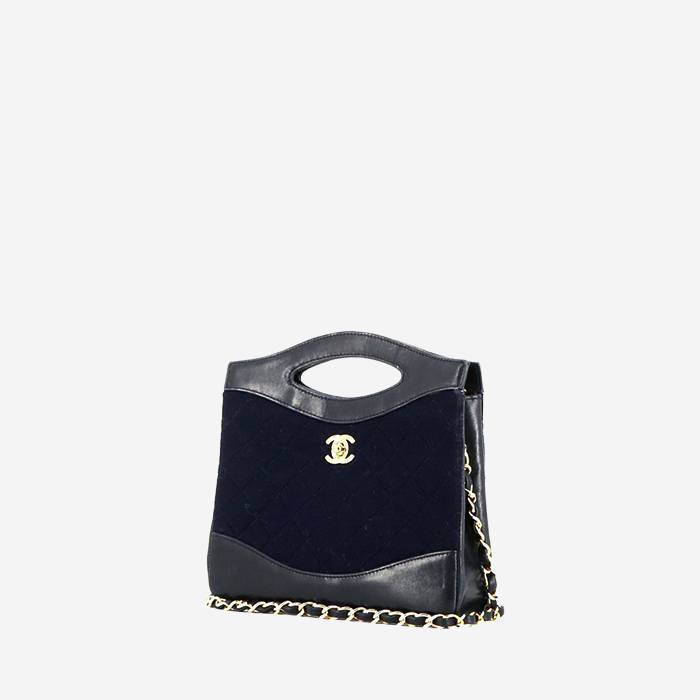 Borsa a tracolla Chanel 31 in jersey trapuntato blu marino e pelle blu marino