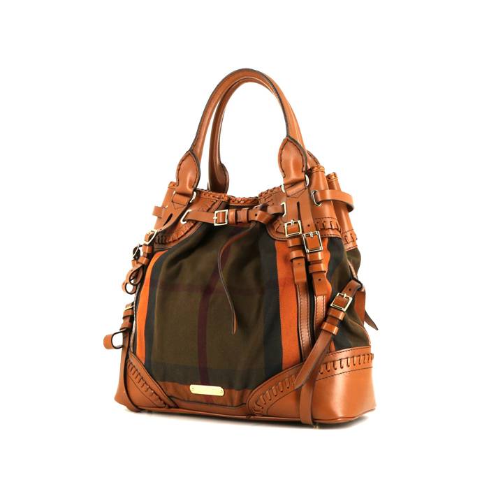Burberry handbag in khaki Haymarket canvas and brown leather - 00pp