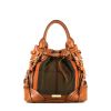 Burberry handbag in khaki Haymarket canvas and brown leather - 360 thumbnail