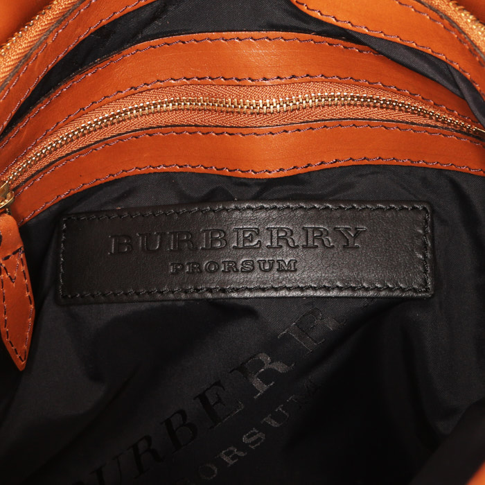 Borsa Burberry in tela Haymarket verde kaki e pelle marrone - Detail D3