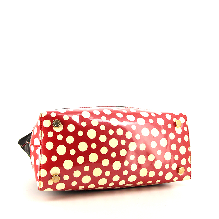Bolso de mano Louis Vuitton Lockit  en lona Monogram negra y charol rojo - Detail D4