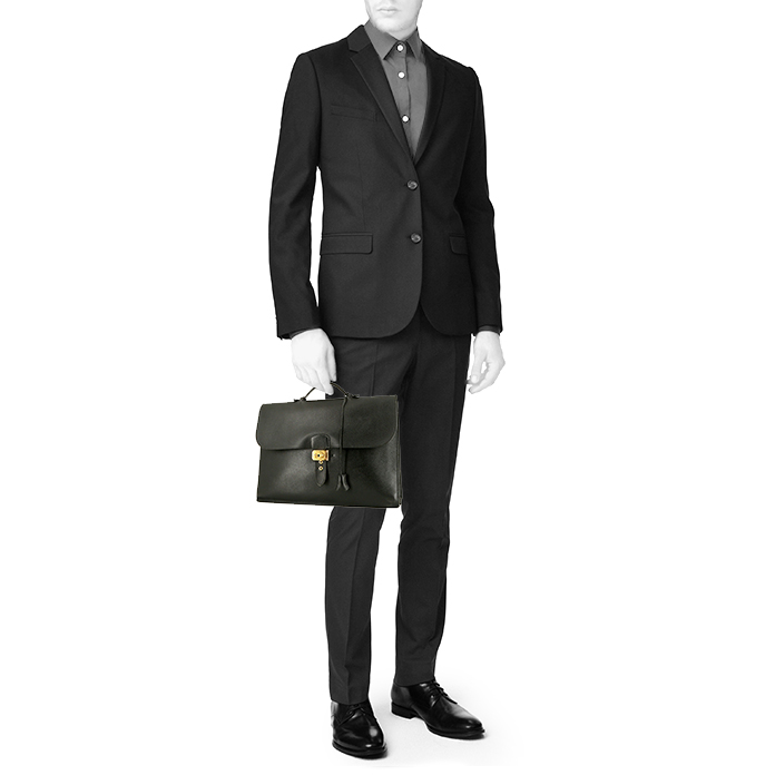 Hermès Sac à dépêches briefcase in black Courchevel leather - Detail D1