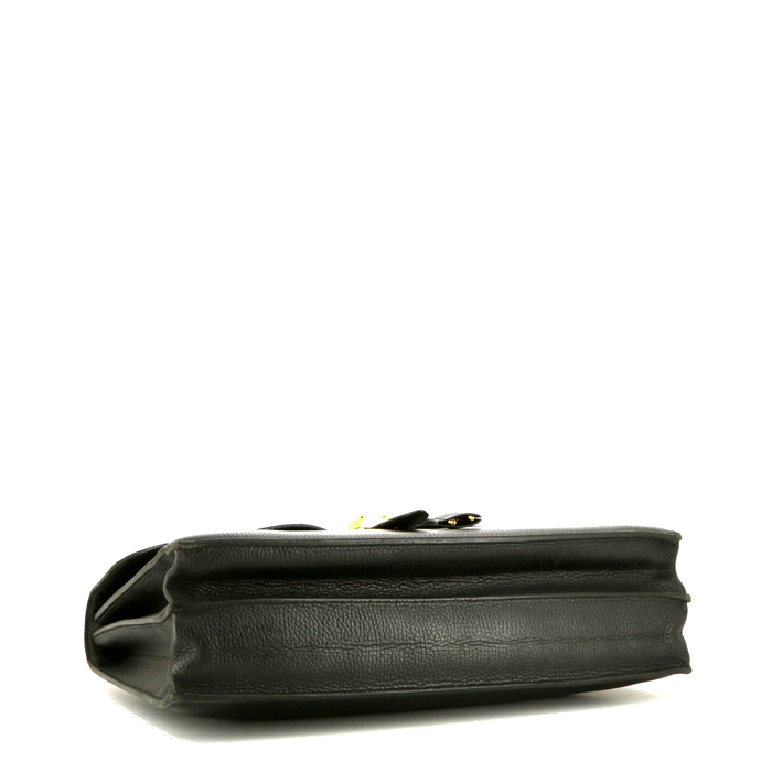 Hermès Sac à dépêches briefcase in black Courchevel leather - Detail D4