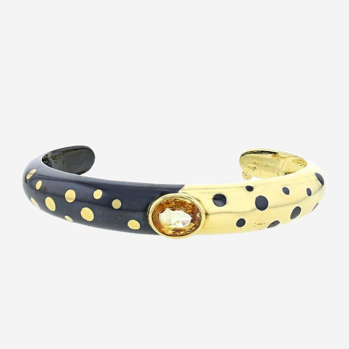 Bracelet jonc Faraone vintage en or jaune, argent et saphir jaune