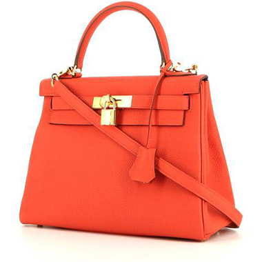 Bolso de mano Hermès Kelly 28 cm en cuero togo naranja Capucine