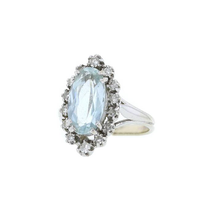 Vintage ring in white gold,  aquamarine and diamonds - 00pp