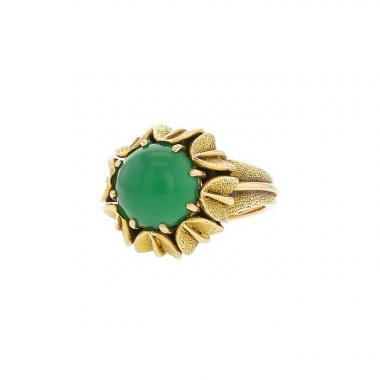 Bague époque années 80 Vintage en or jaune et chrysoprase
