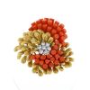 Vintage 1970's brooch-pendant in yellow gold,  coral and diamonds - 360 thumbnail