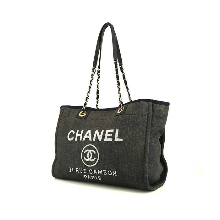 Chanel Deauville medium model shopping bag in grey denim canvas - 00pp