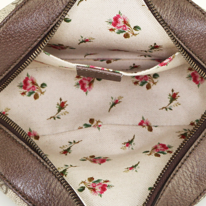 Sac bandoulière Gucci Néo Vintage en toile monogram beige et cuir marron - Detail D2