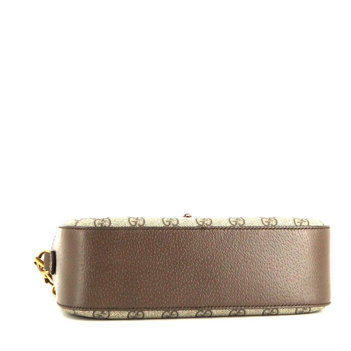 Bolso bandolera Gucci Néo Vintage en lona Monogram beige y cuero marrón - Detail D5