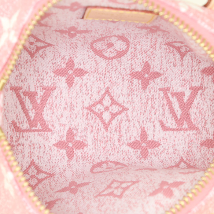Borsa a tracolla Louis Vuitton Nano Speedy in tela denim monogram rosa e pelle naturale - Detail D3